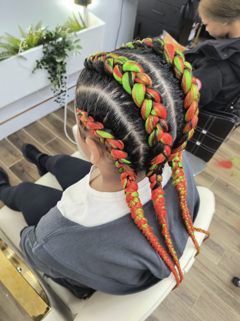 Vibrant colourful braids at Lorellin Hair Salon, Wolverhampton