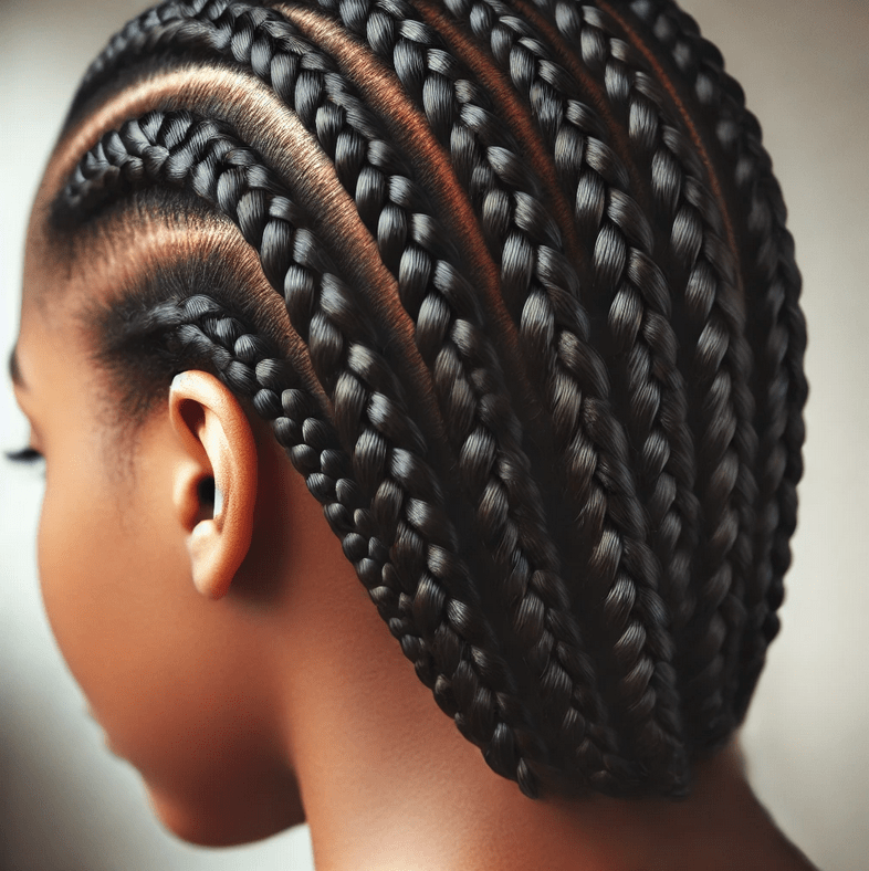 "Close-up of professional knotless braids, featuring lightweight, seamless braids starting naturally from the scalp, styled at Lorellin Hair & Beauty in Bilston.