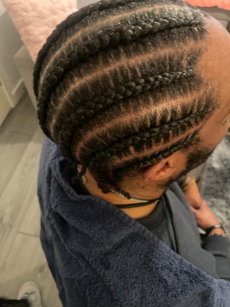 Mens straight back cornrows close up by Lorellin Hair & Beauty in Wolverhampton