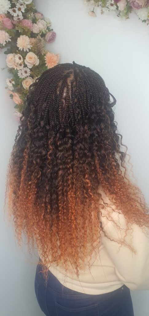 Soft micro braids with curly ends styled at Lorellin Hair & Beauty Salon in Wolverhampton